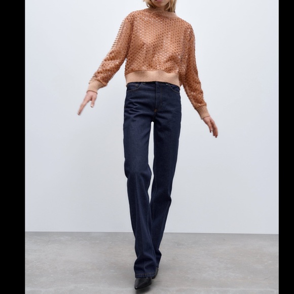 NWT ZARA taupe brown SEQUINED KNIT SWEATER - Picture 7 of 10